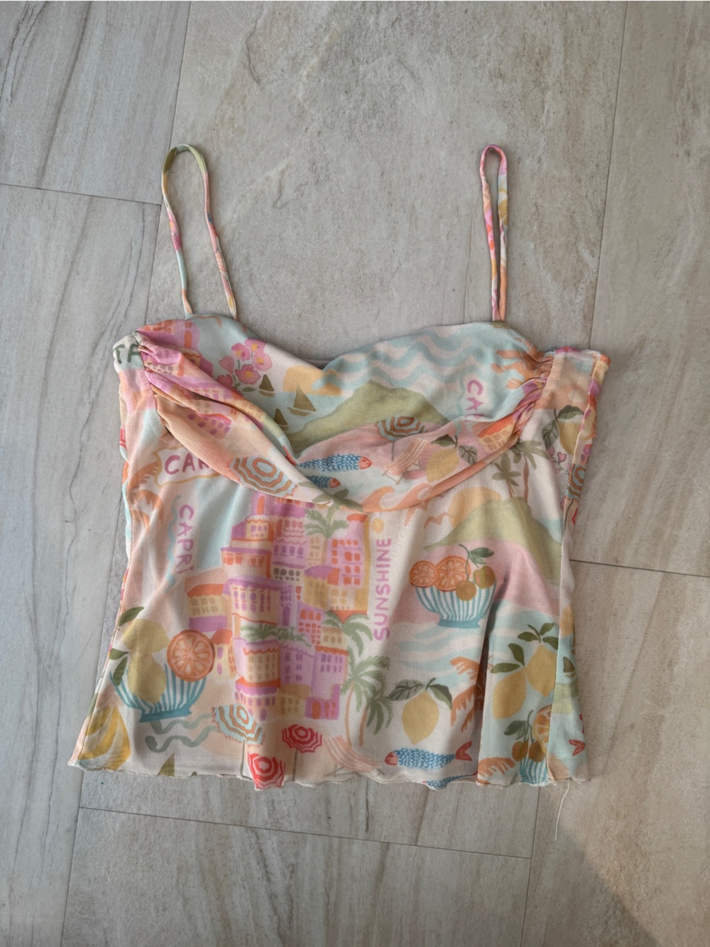 Cute mesh y2k jean paul style crop top tank ruched capri italian riviera XS S